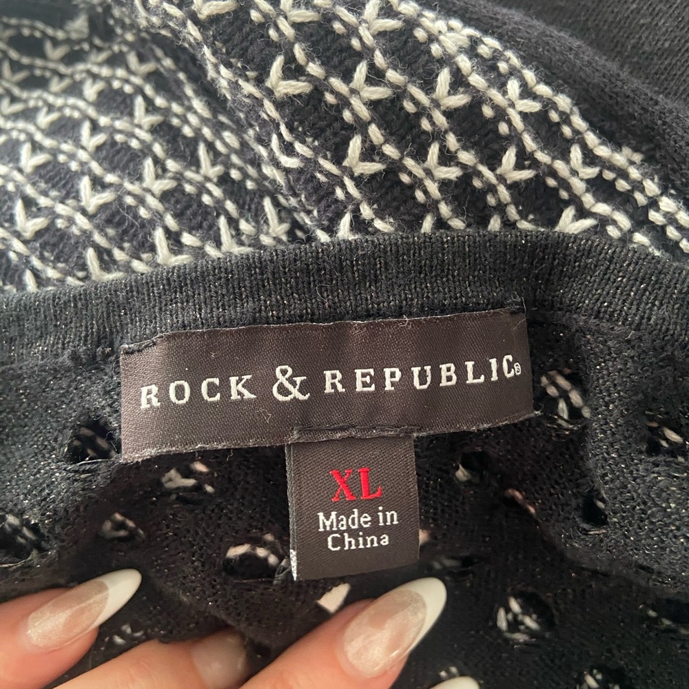 Rock & Republic Black Crochet Long Sleeve Top - Picture 3 of 3